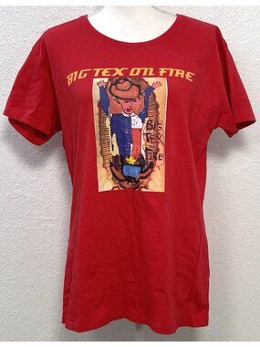 PREMIUM Women XXL Red BIG TEX ON FIRE S/S Graphic T-SHIRT State Fair Park EUC
